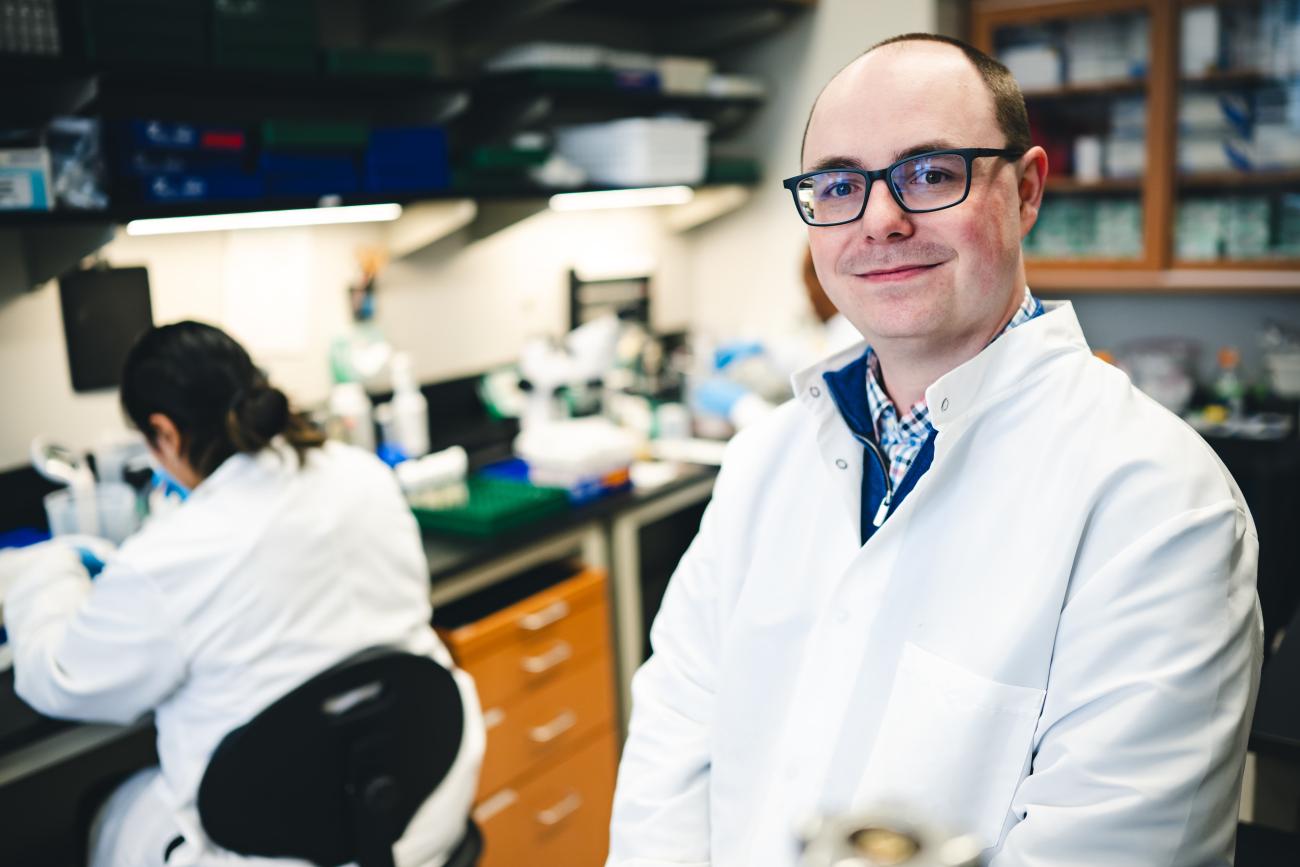 Dylan Shropshire in his lab in Iacocca Hall