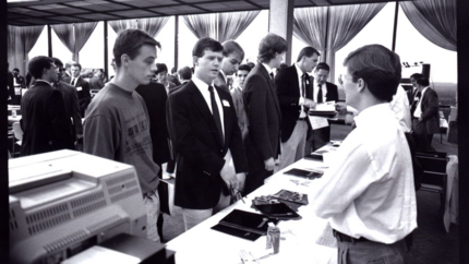 Students at a job fair in Iacocca Hall in the 1990s
